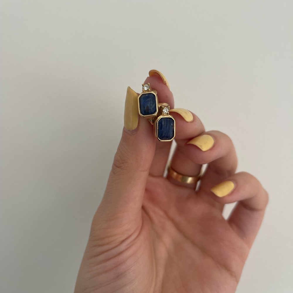Christian Dior Vintage Clip Earrings Blue Lapis Style Glass Gold Tone